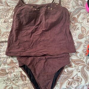 Magicsuit faux suede tankini with stud detailing and molded cups.